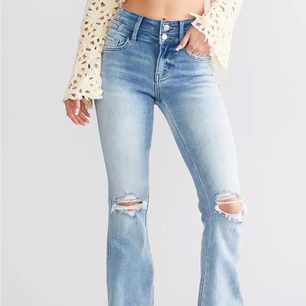 Flying Monkey Light Blue Flare Jeans High waisted 33” inseam
